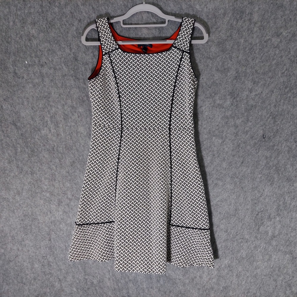 Lands' End Women Dress 6 Petite Black Herringbone Jaquard Sleeveless Fit & Flare